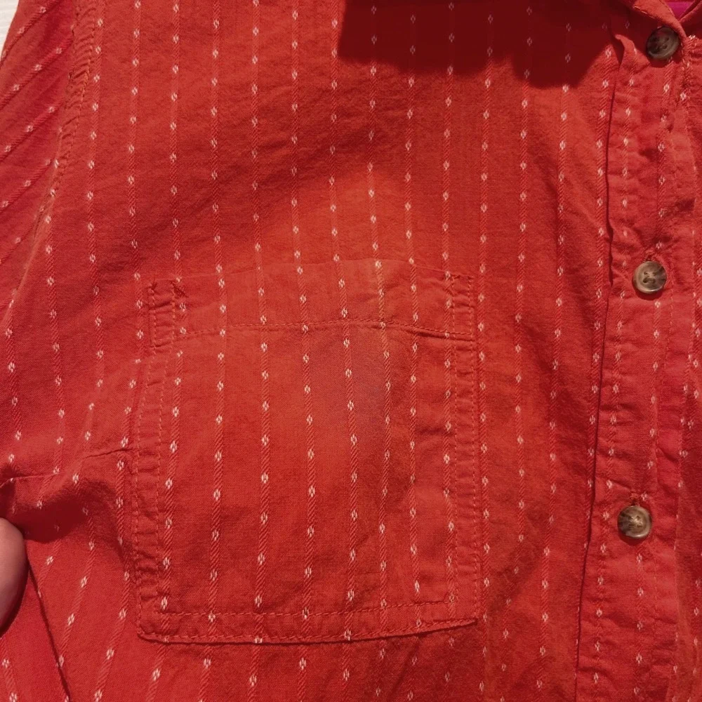 Merona Orange Textured Dot Print‎ Button Down Shirt Women's Large Career Office